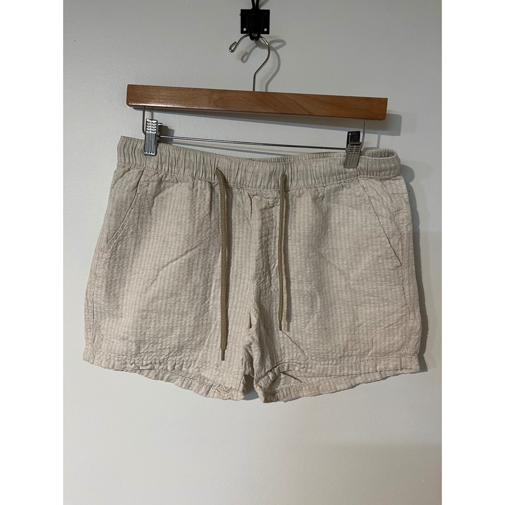 ASOS DESIGN Mens Seersucker Pinstripe Shorts Beige White Elastic Waist Small